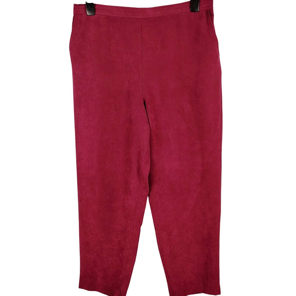 Alfred Dunner Womens SZ 16 Faux Suede Pants Burgundy Straight Leg Grannycore